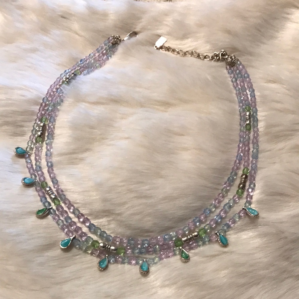 Lilac and turquoise 3 strand necklace